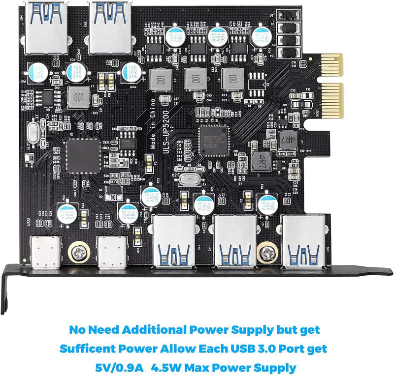 7-Port PCI-E to Type C (2), Type A (5) USB 3.0 Expansion Card with 2 Rear USB 3.0 Ports PCI Express Card Desktop for Windows Mac Pro