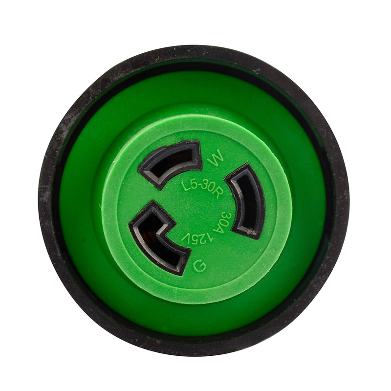 RVGUARD 30 Amp to 110 Volt RV Adapter Plug with Locking Connector, NEMA 5-15P to NEMA L5-30R Electrical Power Adapter, Green 15M/30F