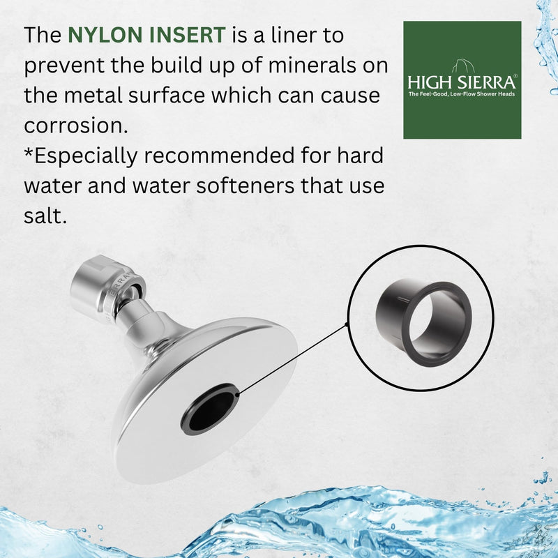 High Sierra® HALF DOME® Solid Metal 1.8 GPM Award Winning. Low Flow Shower Head. Lead-Free. Patented Nozzle Never Clogs - Polished Chrome Finish