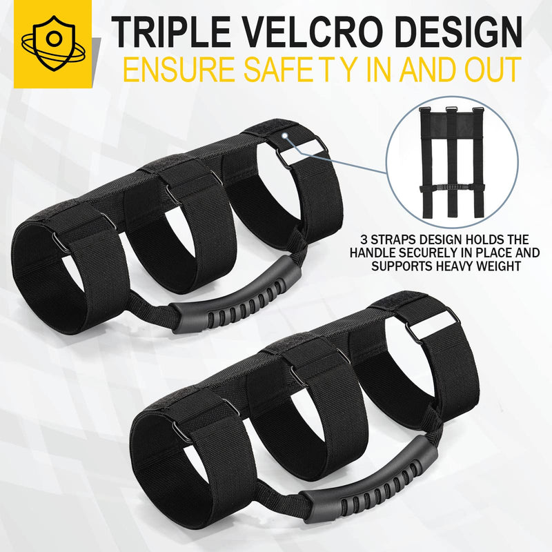 moveland 2 Pack Grab Handle Set Compatible with Jeep Wrangler TJ YJ JK, Easy-to-Fit 3 Straps Design for 1955-2023 Models (Black) Standard 2-Pack Black