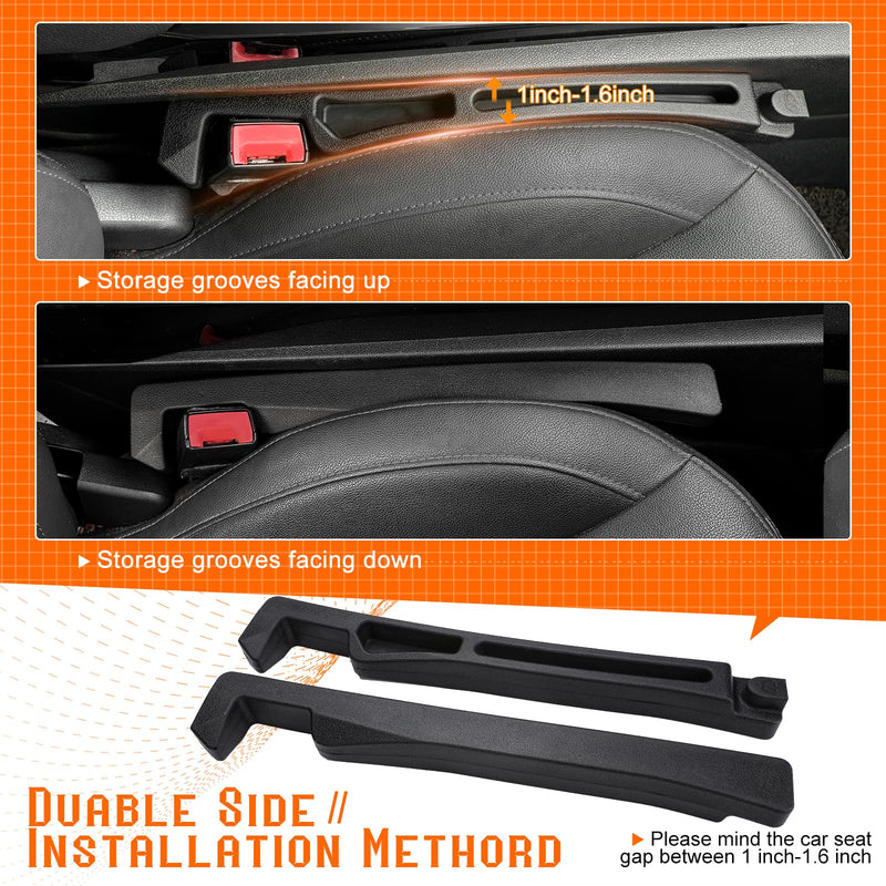 Car Seat Gap Filler - Seat Side Gap Filler with Organizer & Hook Prevent Items from Falling Universal Fit Car SUV Truck, Pack of 2 Black