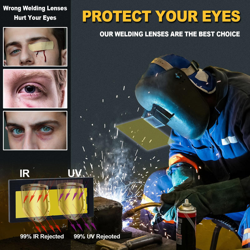 Auto Darkening Welding Lens 2x4 1/4, Variable Shade 5-13, True Color Technology, Adjustable Sensitivity/Recovery Time/Shade Range, Fit Most Pancake and Pipeliner Welding Hoods. (Gold) Gold