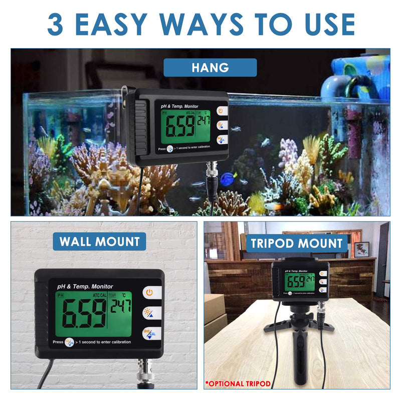 2 in 1 Temperature pH Monitor Meter Tester Sensor test Kit 0~14.0 pH Automatic Buffer Recognition BNC electrode Probe for Hydroponics Aquarium Lab Testing Food Drinking Water pH of saltwater/seawater