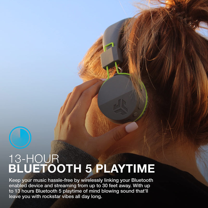 JLab Neon Wireless On-Ear Headphones, Graphite/Green, 13 Hour Bluetooth Playtime, Noise Isolation, 40mm Neodymium Drivers, C3 Sound (Crystal Clear Clarity) Green