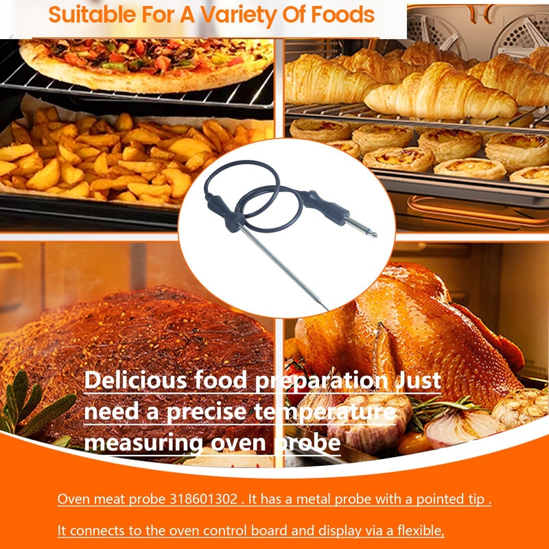 Wolf Oven Temperature Probe 318601302 26in Food-Grade Silicore Wire & 304 Stainless Steel, High Accuracy +/-0.05% Genuine Replacement for Model 5304503737