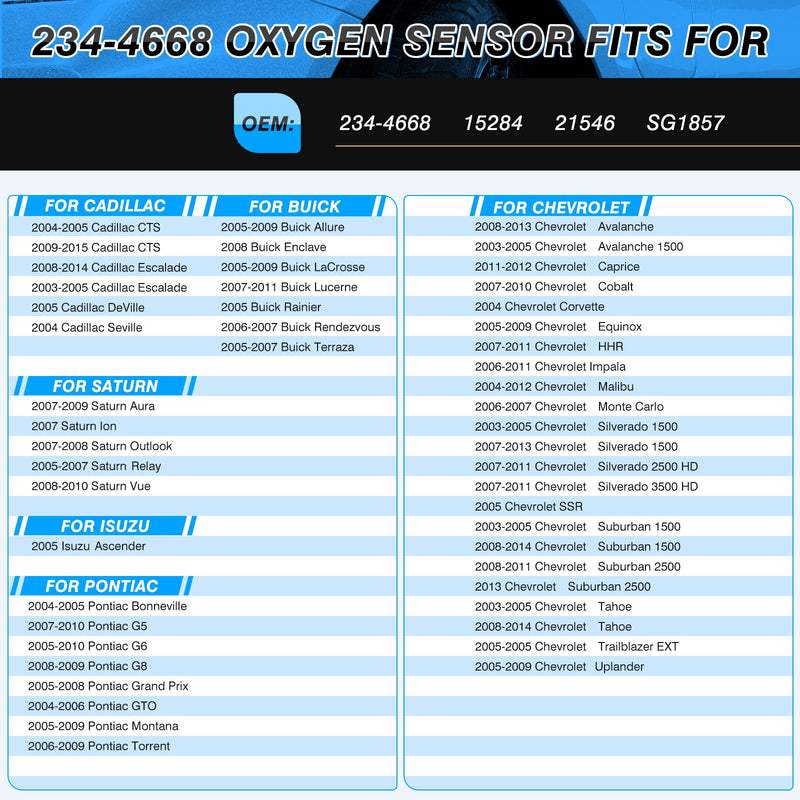 234-4668 Oxygen Sensor Upstream Downstream O2 Sensor Compatible with Chvey Silverado Suburban Avalanche Malibu Cadillac Escalade GMC Yukon Sierra Buick Pontiac Saturn 15284 21546 SG1857 2 Pack