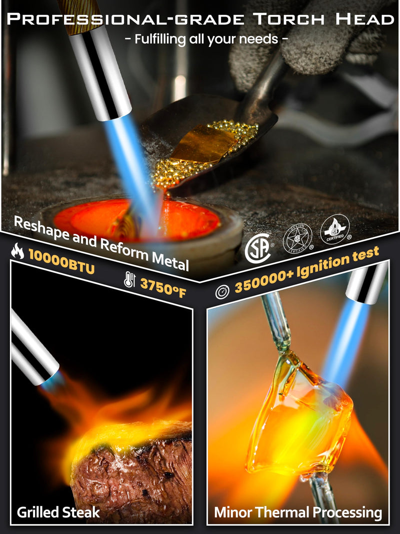 Propane Torch Head, GJ-8000pro High Intensity Torch Head, Trigger Start Gas Torch Kit for Propane, Pencil Flame Welding Torch Fuel by Mapp/Map/Propane, Soldering, Cooking（CSA Certified)