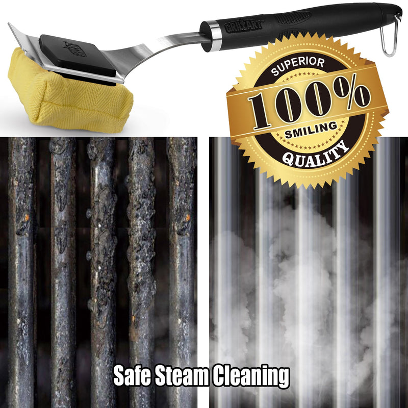 GRILLART Grill Brush for Outdoor Grill Bristle Free - Reinforced Grill Cleaner Scraper BBQ Brush - Replaceable Head Barbecue Grill Cleaning Brush - Safe BBQ Accessories Grill Tools - Gifts for Men/Dad Black