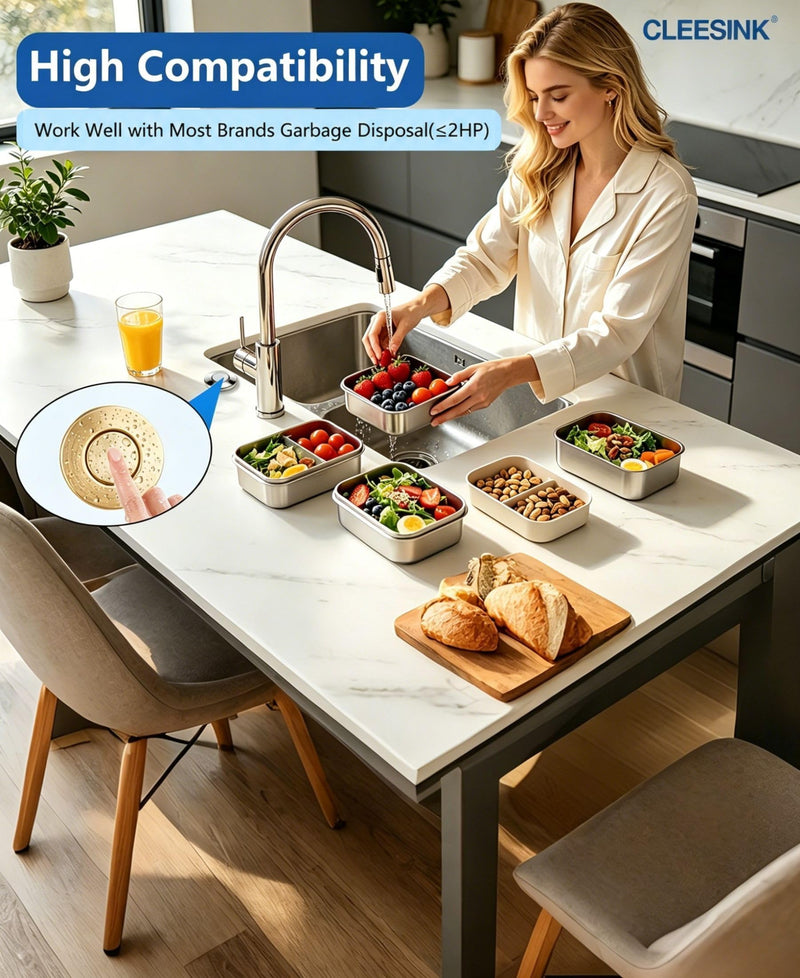 CLEESINK Garbage Disposal Air Switch Kit, Sink Top Air Switch Kit, Garbage Disposal Part with Brushed Gold Button, Single Outlet LONG/3.54",UL Single Outlet LONG/3.54"