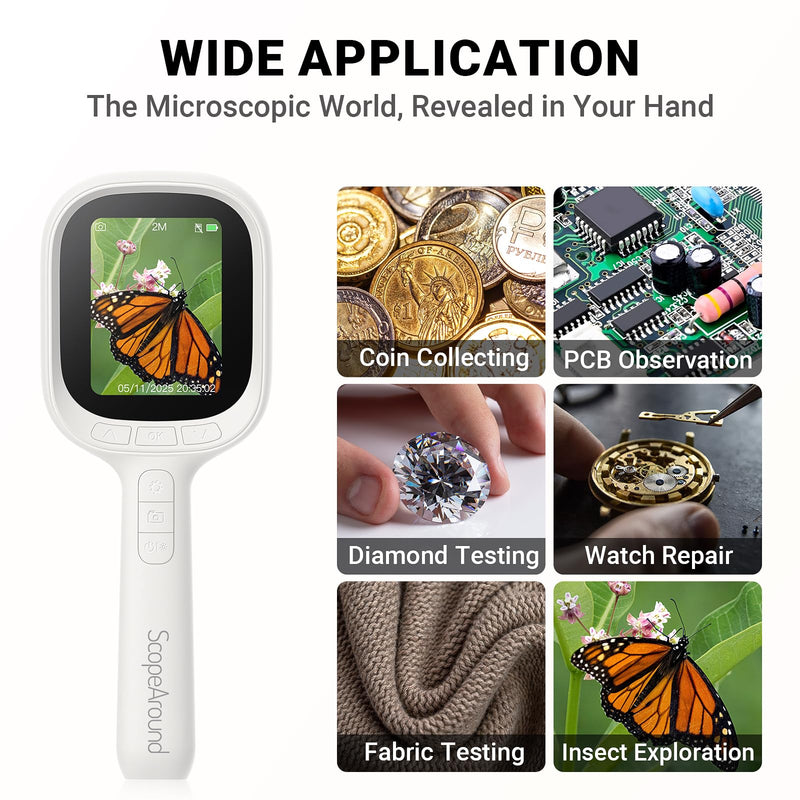  [AUSTRALIA] - ScopeAround Digital Microscope, Autofocus Handheld Microscope, Magnifier with 2.8" IPS Screen and LEDs, Portable Magnifying Glass, Compatible with Mac/Windows