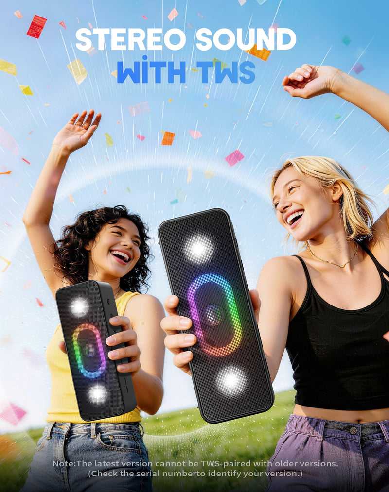 OHAYO Portable Wireless Outdoor Bluetooth Speaker, Birthday Gifts, Black | IPX6 Waterproof, Bold 24W Sound, Large Bass Radiator, 24H Playtime, TWS Pairing, Ambient Lights, Home/Travel/Beach Essentials