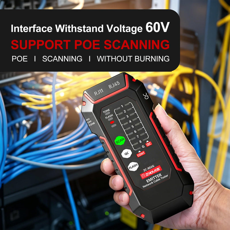 Network Cable Tester, RJ45/RJ11 Wire Tracer and Line Finder, Tone Generator Ethernet Cable Tester, Cable Tracer for LAN/POE /Cat5/Cat6 Networks, Cable Verification and Telephone Line Testing ZC-802G