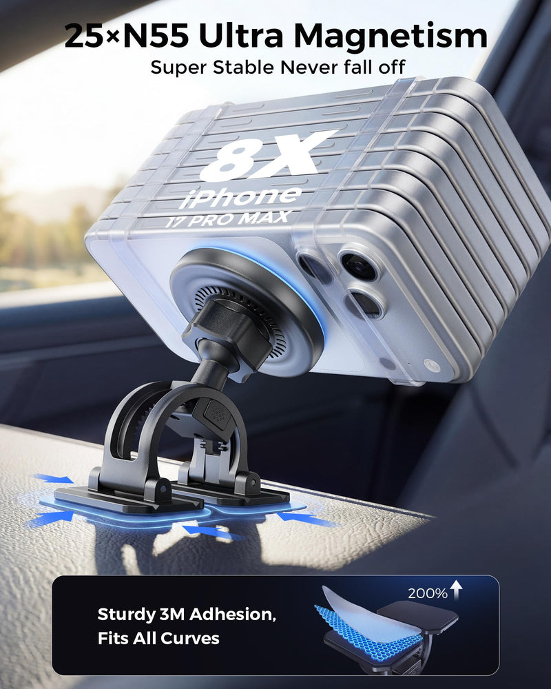 2-in-1 15W Magsafe Car Mount Charger, Magnetic Wireless Car Charger | 360° Dashboard & Air Vent Phone Mount, Phone Holders for Your Car, Car Accessories for Men Women for iPhone 17-12