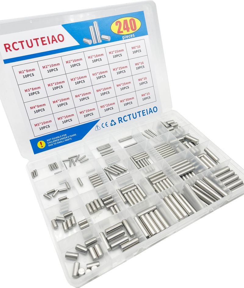 240Piece Dowel Pin Cylindrical Shelf Support Peg 304 Stainless Steel Rod Fasten Elements Assortment Kit, 24 Sizes M2 M3 M4 M5 M6 (240Piece Dowel pin 24 Sizes) 240Piece dowel pin 24 Sizes