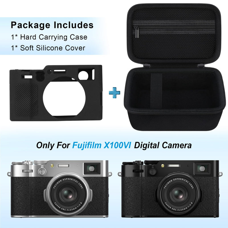 Canboc 2 in 1 Case for Fujifilm X100VI Digital Camera, Black (Case Only) | Hard Carrying Case + X100VI Soft Silicone Protective Cover