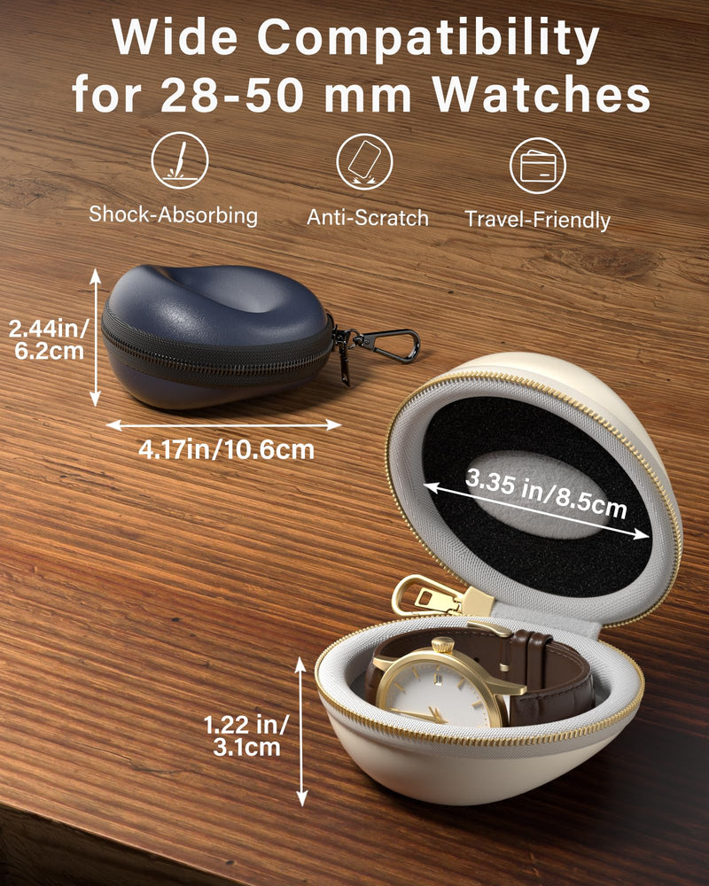 ProCase Single Watch Travel Case with Carabiner Clip, EVA Hard Shell | Rigid Watch Travel Box & Organizer Fits Luxury Watches and Smartwatches Up to 50mm for Travel, Outdoor & Gym - Beige