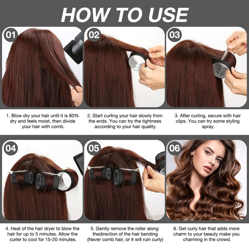 50PCS Hair Curlers Rollers with Clips Hair Rollers with 4 Sizes (60/48/36/25mm) Rollers for Hair for Large Long, Medium, Short, Thick & Fine Hair for Volume, Lift & DIY Styling
