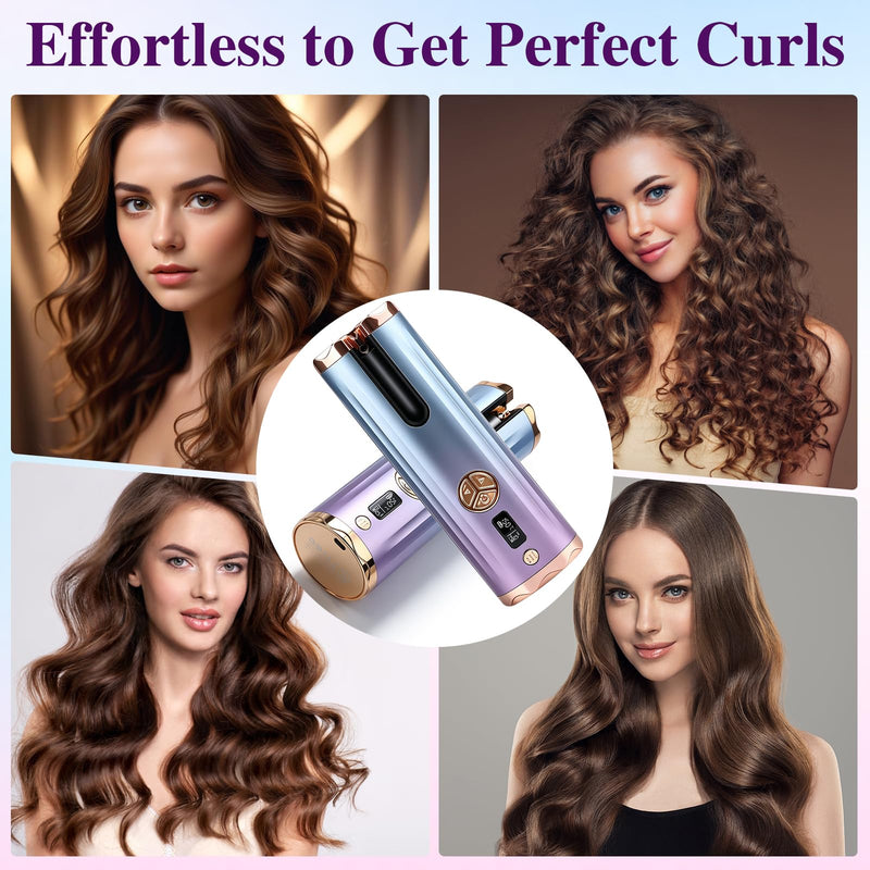 Automatic Hair Curler, dual-temperature display (°C and °F), Curling iron with 6 Temperature Settings,equipped with a 5200mAh battery with left-right rotation function,suitable for home and travel use