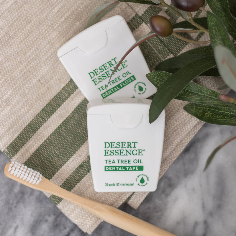 Desert Essence, Tea Tree Dental Floss 50 yd - Gluten Free - Cruelty Free - Naturally Waxed with Bees Wax - No Shred Floss - Tea Tree Oil - Removes Plaque and Build Up, pack of 6 150 Foot (Pack of 6)