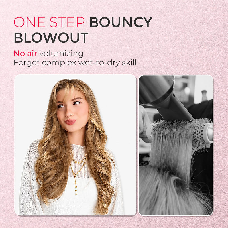 TYMO STYLUX Thermal Brush - Heated Round Curling Brush, Blowout Volumizer with Flexi-Fit Tech for Hair Styling, Curling Styler Tool, Hair Straightener and Curler 2 in 1, Dual Voltage, Gold, 1.5 Inch