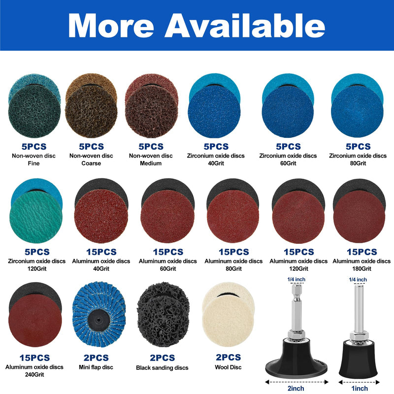 136 PCS 2 Inch Die Grinder Sanding Discs Bits Accessories, Quick Change Disc with 1/4 Roll Lock for Milwaukee Dewalt Right Angle Die Grinder M12, Drill Sanding Attachment Surface Conditioning Tool 136 PCS