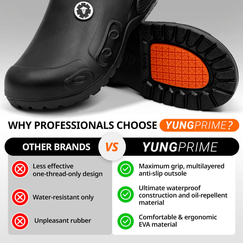 YUNGPRIME Men's and Women's Slip-Resistant Work Shoes - Nursing - Chef Shoes 8-8.5 Wide Women/6-6.5 Wide Men Black