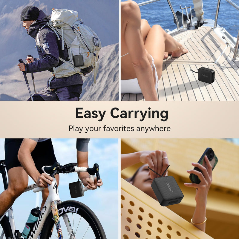 Oraolo Bluetooth Speaker, IPX7 Waterproof Portable with Stereo Sound, Bluetooth 5.4, TWS Pairing, Support AUX/TF Card, Small Wireless Speaker for Home, Shower, Outdoors, Travel, Black