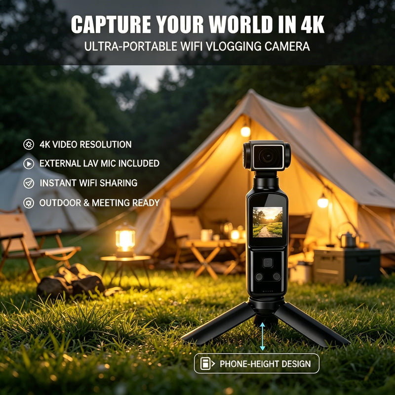 4K Pocket Body Camera with Audio & Video Recording, EIS Stabilization | 270° Rotating Len, Handheld POV Cameras with External Microphone, Vlogging Camera for Travel, Meeting, Daily Use(32GB)