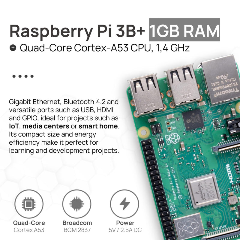 Raspberry Pi3 B+ 1GB Starter Kit | 64GB Edition | Power Supply | Oficial Case| 4K Micro HDMI Cable 1m | Heatsink | USB-Reader
