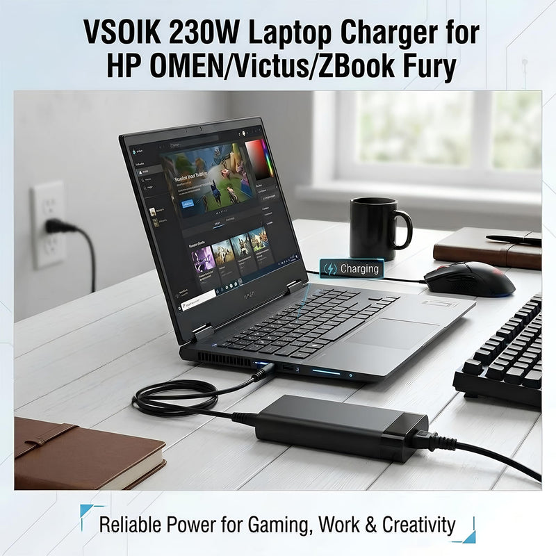 230W Laptop Charger for HP Omen 16/17 ZBook Fury G8-G11, 4.5mm Tip | Compatible with HP OMEN 15 16 17 Gaming Laptop, ZBook Fury G8 G9 G10 G11, M41303-001, TPN-LA10
