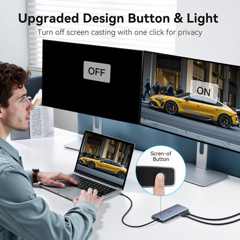 USB C Docking Station Dual Monitor for HP,Laptop Docking Station 3 Monitors | USB C Hub Dock with Dual 4K HDMI+8K DP+VGA+6USB+PD+Ethernet+SD/TF,USB C Adapter 15 in 1 Computer Docking Station for Dell 15-in-1((Gray)