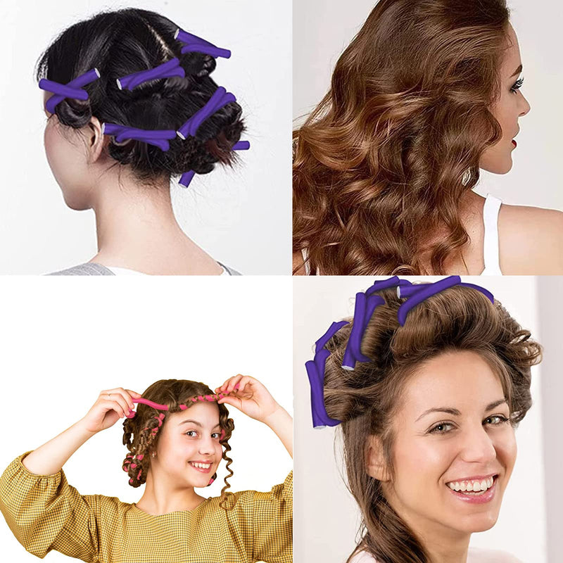 30 Pcs Flexible Curling Rods, Twist Foam Hair Curlers No Heat Soft Roller, Rollers Heatless for Long Medium Short Tool Perfect Salon Styling, yellow, pink, purple