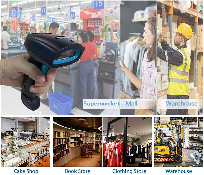 Wireless Bluetooth Barcode Scanner Automatic 2D QR Code Scanner Wireless for POS System, 1D PDF417 Screen Scanning Barcode Reader for Warehouse Inventory,Supermarket,Retail Shop Wireless Bluetooth