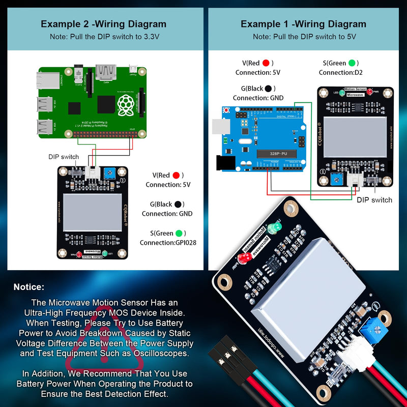 CQRobot 10.525GHz Doppler Effect Microwave Motion Sensor Compatible with Raspberry Pi and Arduino Motherboard. for Industrial, Measurement, Automatic Doors, Smart Lights, Reversing Radar, etc.