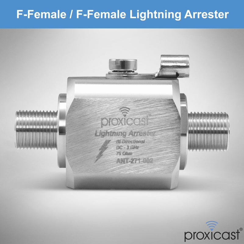 Proxicast Coaxial Lightning Arrester/Suppressor with 75 Ohm F Female Connectors - Pro-Grade Coax Cable Surge Protector for Television (TV) / Satellite Dish Antennas & Cable Internet Use (ANT-271-002) F-Female/F-Female
