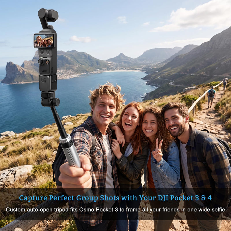 81'' Auto-Open Travel Selfie Stick Tripod for DJI Osmo Pocket 3 4 | Lightweight Extendable Aluminum Tripod Stand for Camera/Smartphone/Ring Light, Portable Tripod for Outdoor Hiking Vlogging