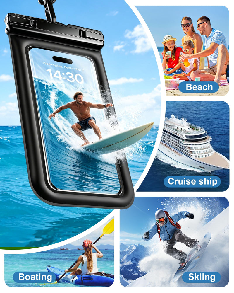 PEDVSTY Floating Waterproof Phone Pouch 2 Pack - Up to 7.0", Black | Touchscreen, IP68 Waterproof Phone Case w/Lanyard, Dry Bags for iPhone Sumsang Google, Beach Kayak Cruise Travel Essentials Regular (Up to 7.0")