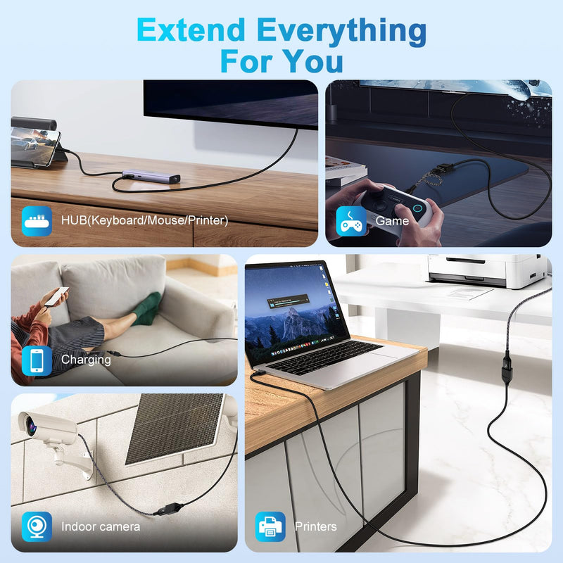 USB Extension Cable 6FT 2Pack,USB Extender,USB A Male to USB A Female Cord | USB 3.0 Extension Cable High Data Transfer for Phone Charging Cable,Webcam,Camera,USB hub,Mouse,Keyboard,Printer,Hard Drive Black