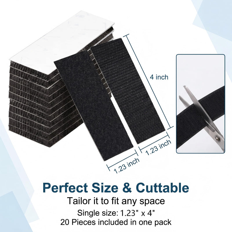 20 PCS Car Mat Fixing Stickers, 1.2" x 3.9" Nylon High-tack Cuttable Foot Pads Backing Adhesive, Heat-resistant Waterproof Adhesive Strips, for Cushions Sofa Mat Carpets (Black)