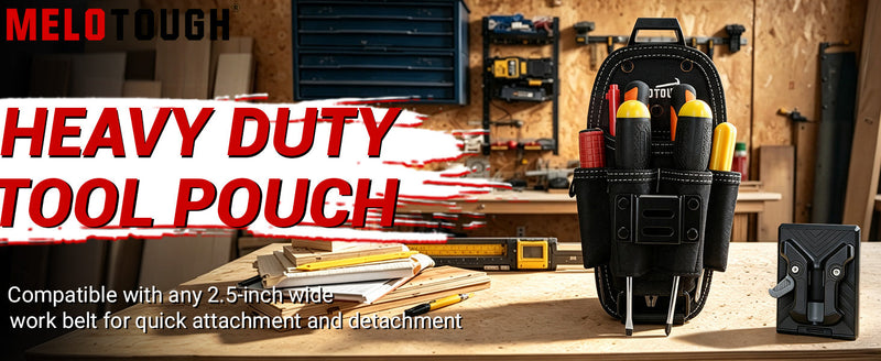 MELOTOUGH 7-Pocket Small Tool Pouch with Quick-Release Belt Clip (Black)