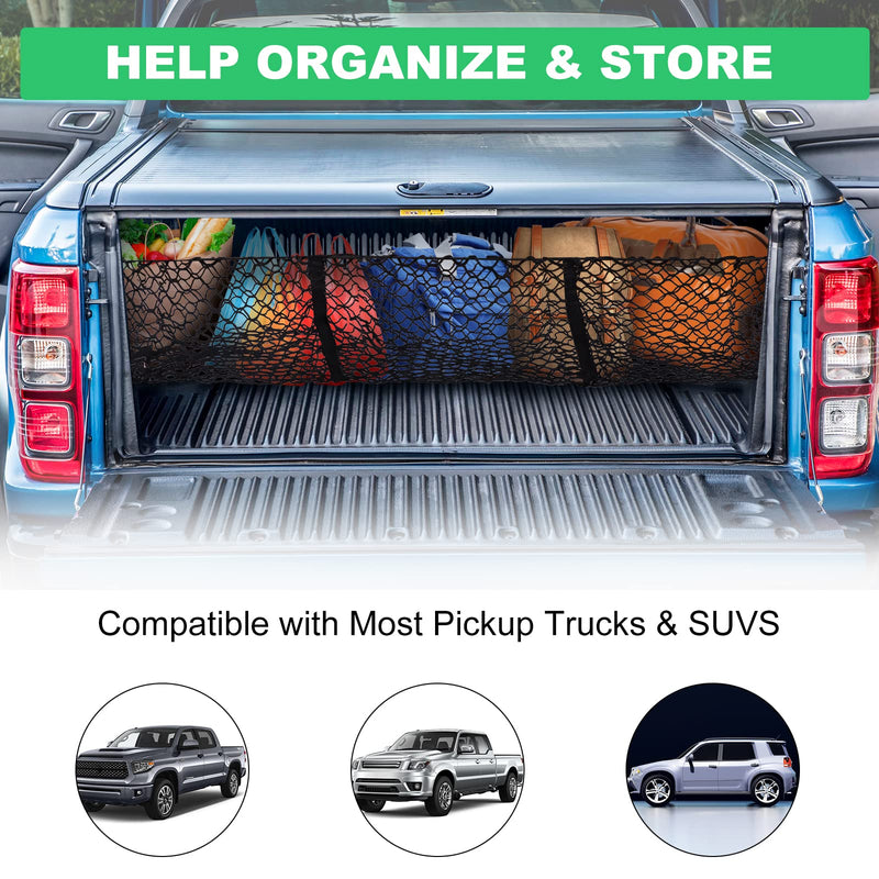 Kaishengyuan Magnetic Car Phone Holder for Toyota Tacoma 2016-2023 & Detachable 3 Pocket Cargo Net Trunk Bed Organizer Heavy Duty Net