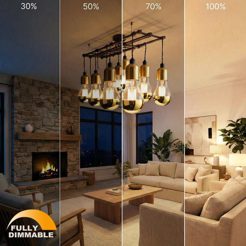 Half Chrome Light Bulb Gold Tipped LED Bulb Dimmable 6W 2700K Warm White | 60W Equivalent, A19 A Shape Decorative Half Gold Filament LED Edison Bulb E26 Base Pack of 4 Gold 2700k Soft White