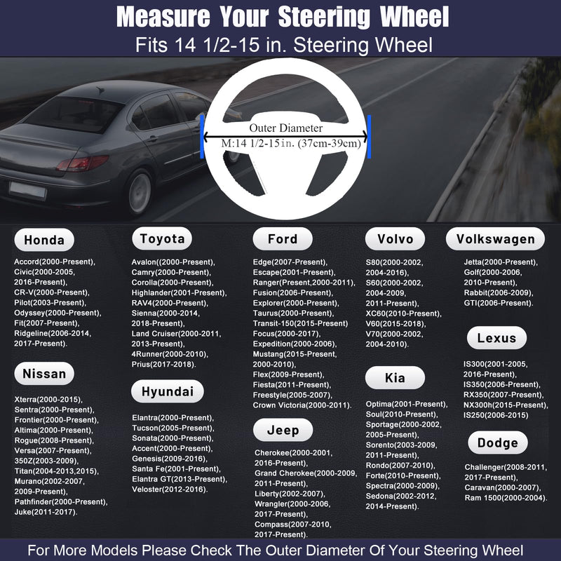Steering Wheel Cover Standard Size 14.5-15 inch, Non-Slip Car Wheel Cover Protector, Breathable Microfiber Leather, Black 1. Four Cut Standard size[14 1/2''-15'']