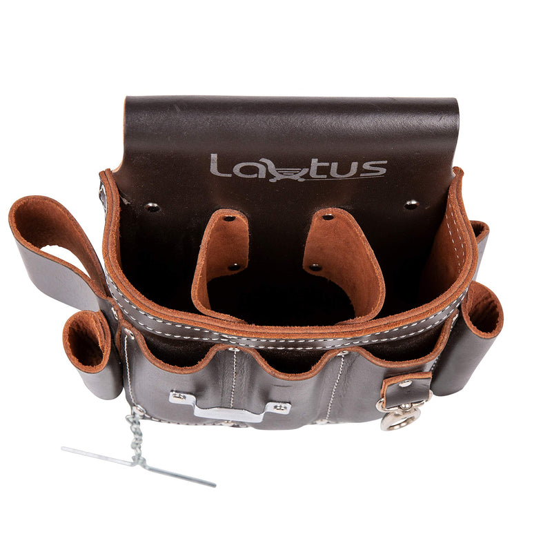 LAUTUS Top/Full Grain Leather Tool Pouch Bag | Electrician/Contractor, Electric Bag | 10 Pockets | 100% Leather Dark Brown