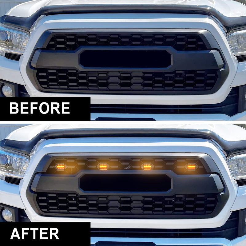 [AUSTRALIA] - Seven Sparta 4 PCS Grill Led Lights with Fuse Adaptor Compatible with 2016-2023 Toyota Tacoma TRD PRO OEM Front Grille, Not Compatible with Tacoma Off Road & Sport (Amber Light with Black Shell) Amber Light with Black Shell