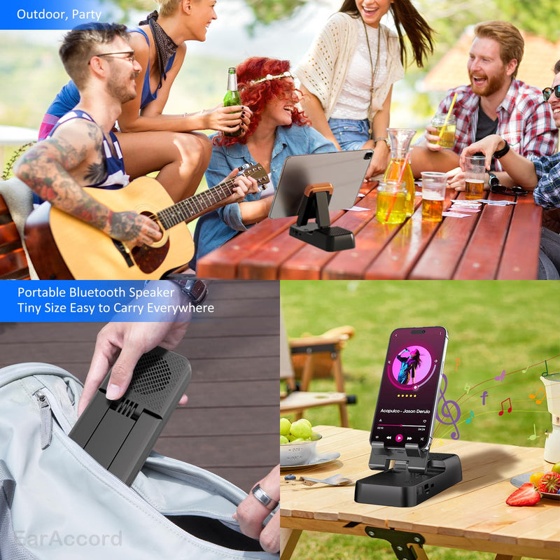 Cell Phone Stand with Wireless Bluetooth Speaker, Phone Speaker Amplifier, Foldable Holder Dock Adjustable Kitchen Desk Bracket for iPhone ipad Tablet,TF Card Induction,Gift for Men Women