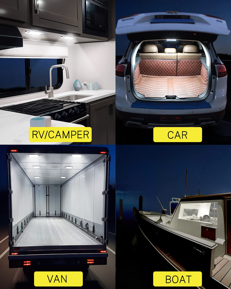 Dome Light for RV Interior, 48LED 800LM Ultra Bright 12 Volt LED White Lights, RV Ceiling Light with Switch Control, Ideal for Car Van Truck Camper Lorry Motorhome Boat(4 Pack) 48LED-4 PACK
