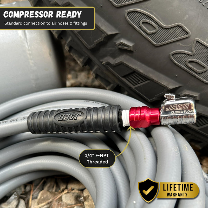 JACO Lightning S2-Series Tire Air Chuck - 1/4" F-NPT (Closed Flow) Straight Lock-on Closed Flow 1-Pack
