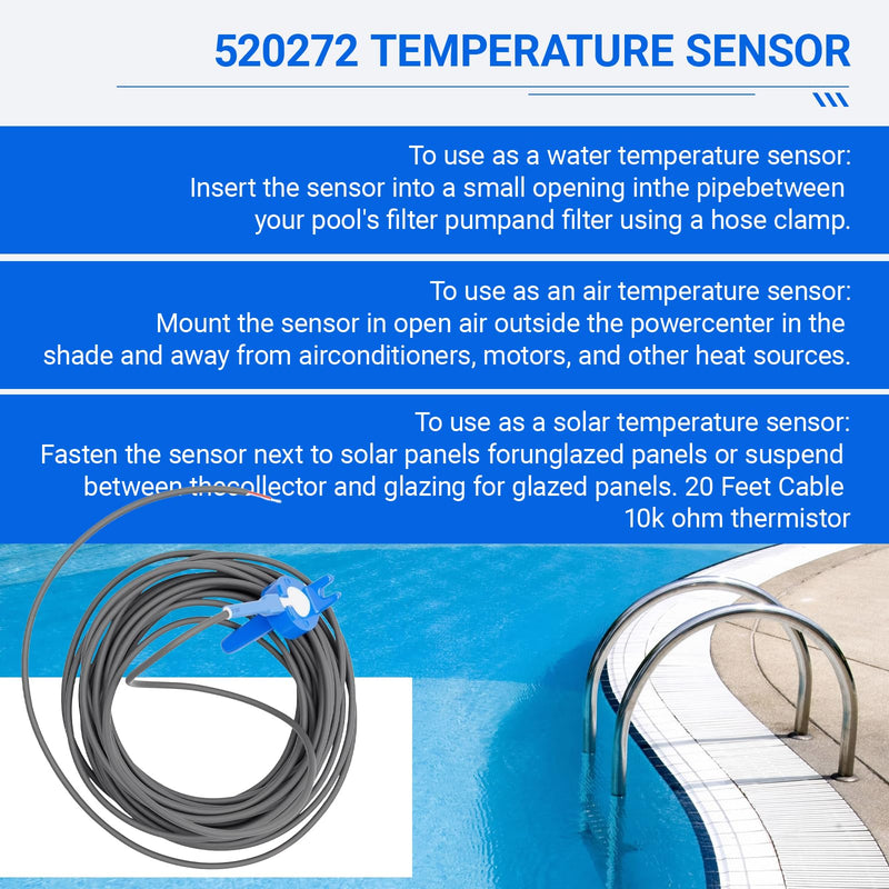 520272 Pool Temperature Sensor Thermistor Air/Water/Solar Replacement Kit for Pentair Jandy Pool/Spa Heater System Temperature Sensor 20 Feet Cable 2 Pack