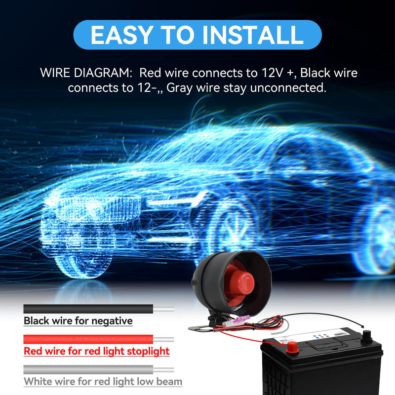 WHALETAIL Universal 12V 20W Car Security Horn Vehicle Alarm Security Protection System, Auto Car Alarm Device, Sensitivity Anti Theft Car Alarm System, Loud Horn Car Alarm System with 2 Remote 6 Tone